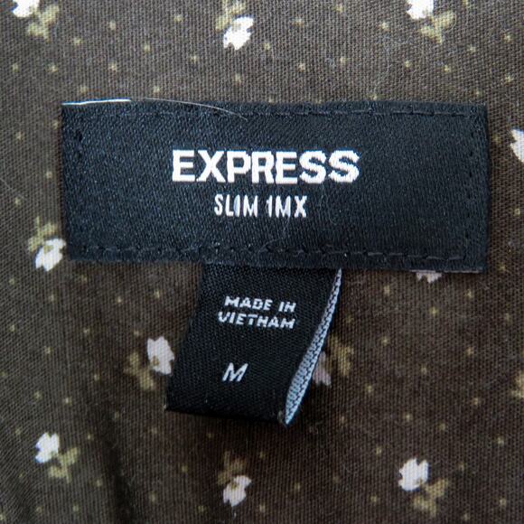 Express Slim 1MX Dark Green Floral Collared Button Down Dress Shirt Men's Medium - Picture 4 of 6